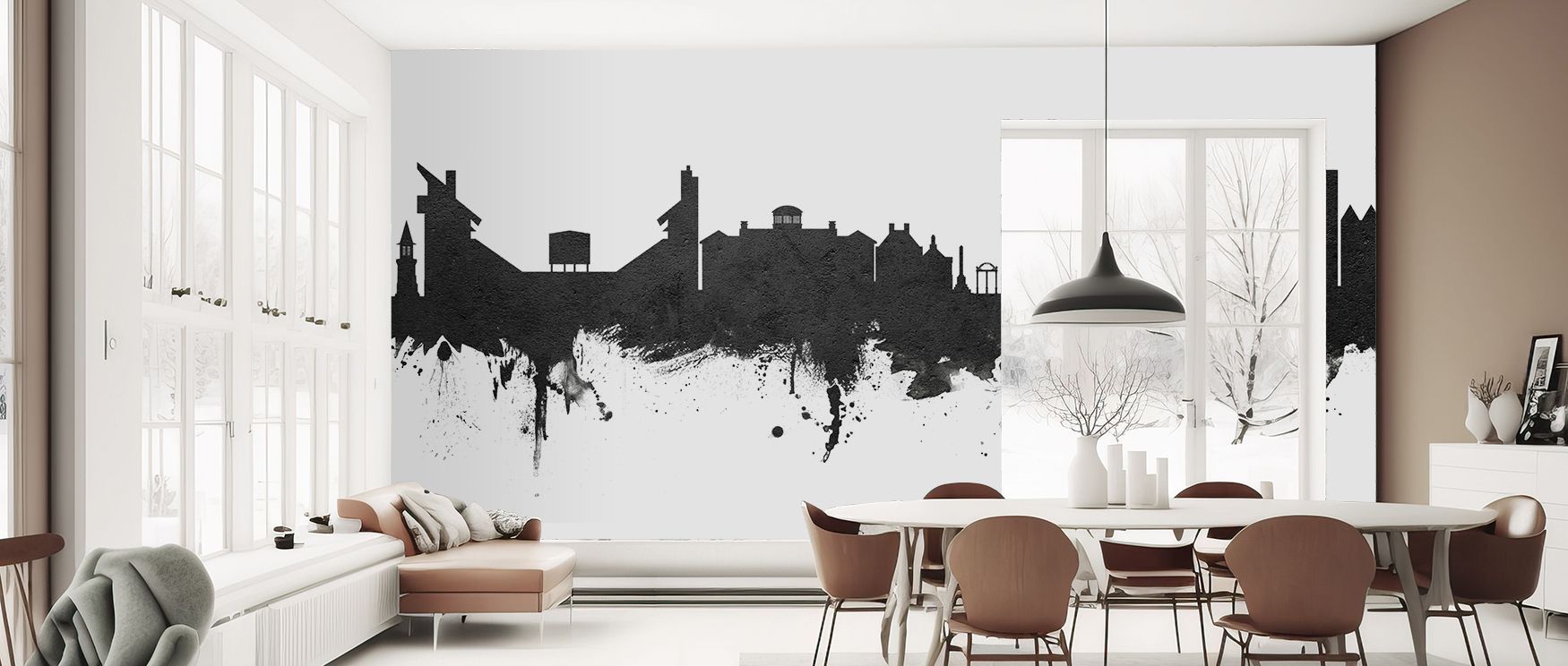 Expressive urban imagery defines the Athens Georgia Skyline Black & White Wallpaper, arranged in balanced rhythm. Its design conveys refinement, enriching bedrooms, offices, or shared interiors with decorative charm and timeless artistry. 
