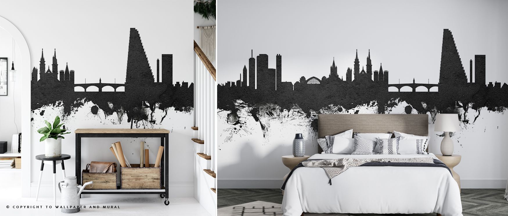 Basel Switzerland Skyline Black & White Wallpaper embodies urban refinement with architectural imagery. Its design conveys sophistication, uplifting bedrooms, offices, or living spaces with decorative artistry and cultural charm. 