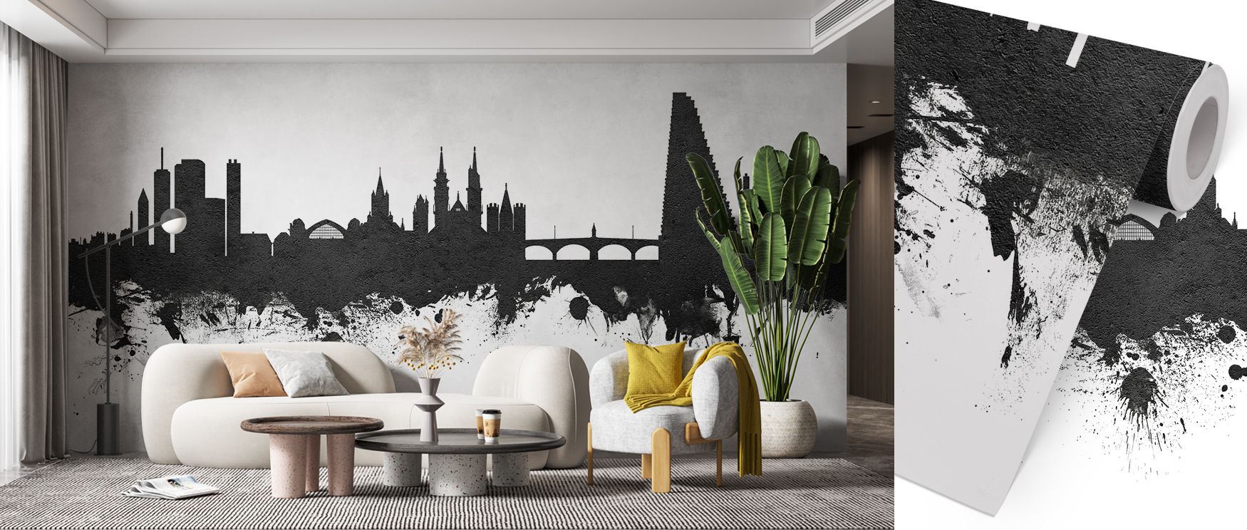 Basel Switzerland Skyline Black & White Wallpaper captures architectural strength in monochrome rhythm. Its design conveys sophistication, uplifting bedrooms, offices, or living areas with decorative charm and cultural artistry. 