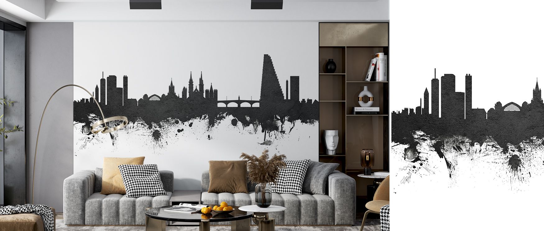 The Basel Switzerland Skyline Black & White Wallpaper emphasizes refinement through expressive city imagery. Its design conveys balance, enriching bedrooms, offices, or shared interiors with decorative artistry and timeless resonance. 