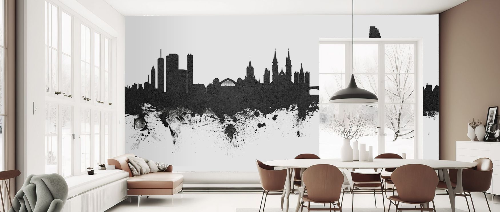 Expressive silhouettes define the Basel Switzerland Skyline Black & White Wallpaper, arranged in rhythm. Its design conveys refinement, enriching bedrooms, offices, or shared interiors with decorative charm and timeless resonance. 