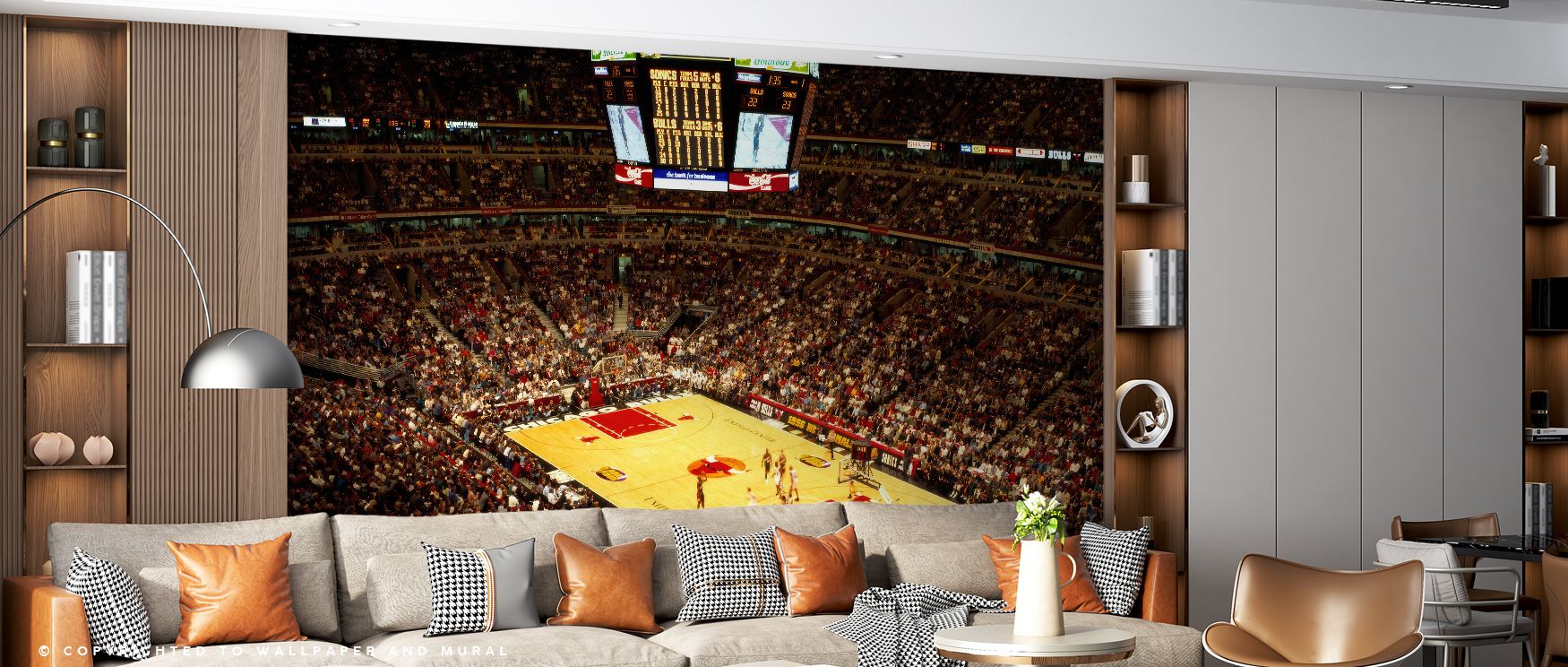 Expressive athletic imagery defines the Basketball Dreams Wallpaper, arranged in rhythmic tones. Its design conveys refinement, enriching bedrooms, offices, or shared interiors with sporty artistry and decorative resonance. 