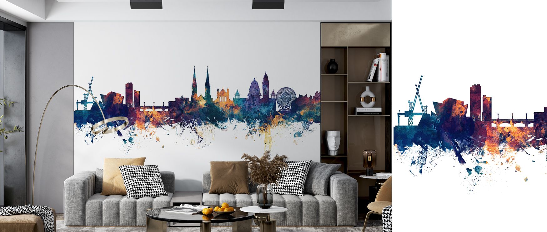 The Belfast Northern Ireland Skyline Blue & Bronze Wallpaper highlights expressive city imagery enriched with bold tones. Its design conveys sophistication, enriching bedrooms, offices, or shared interiors with decorative artistry and cultural resonance. 
