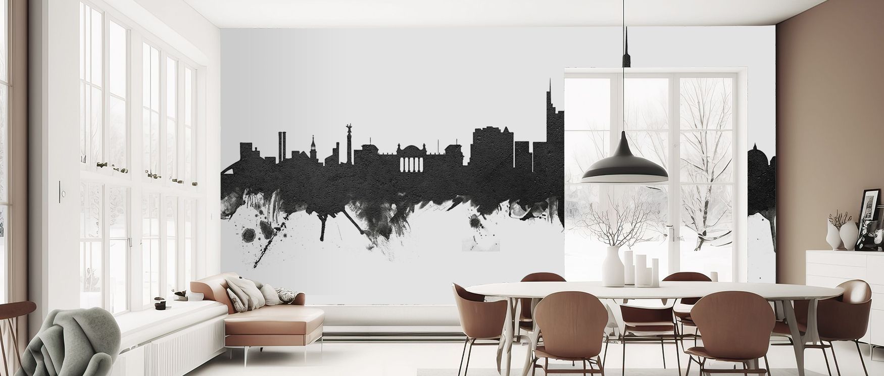 The Berlin Skyline Black & White Wallpaper highlights city imagery captured in monochrome detail. Its design conveys sophistication, enriching bedrooms, offices, or shared interiors with decorative artistry and cultural resonance. 