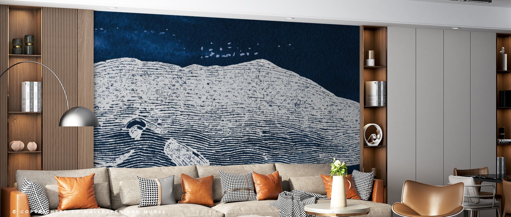 Expressive marine imagery defines the Big Whale Wallpaper, arranged in refined tones. Its design conveys vitality, enriching bedrooms, offices, or shared interiors with decorative artistry and natural resonance. 