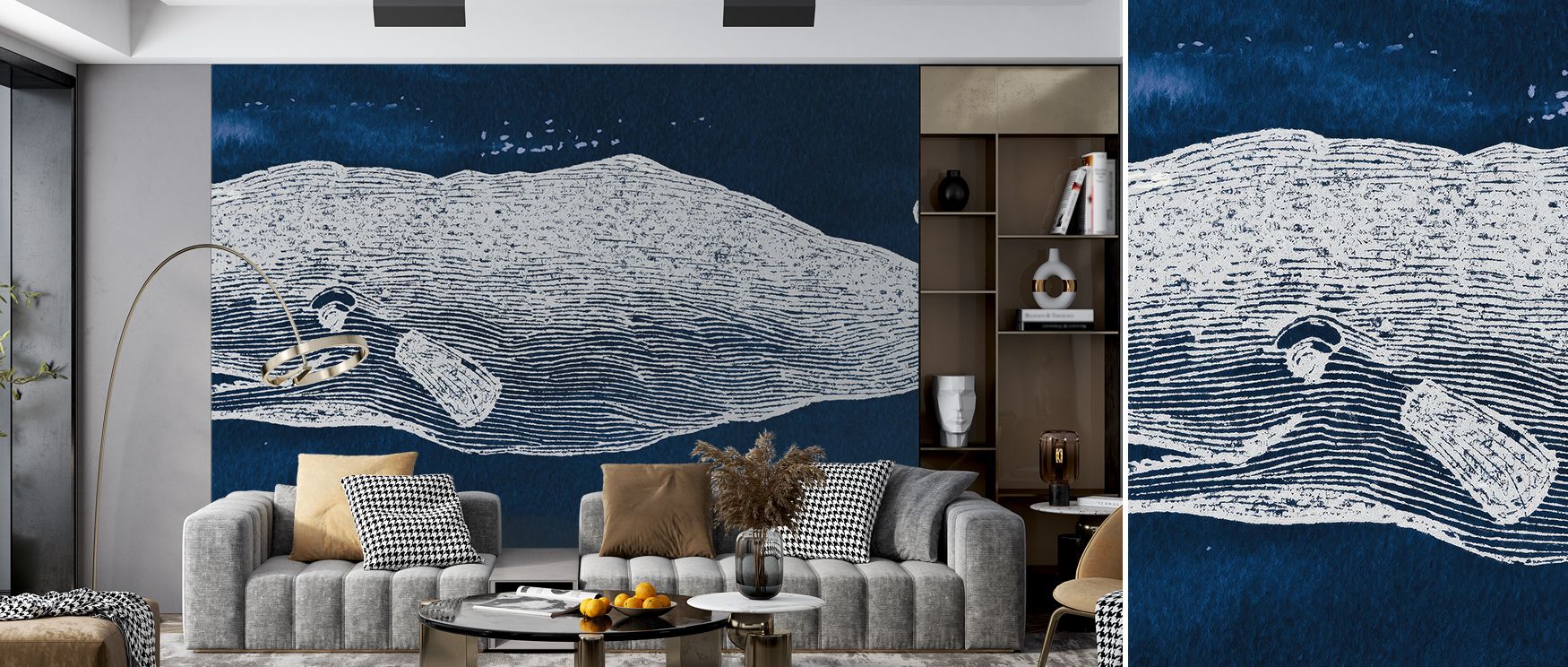 Expressive marine tones define the Big Whale Wallpaper, arranged with refined imagery. Its design conveys refinement, enriching bedrooms, offices, or shared interiors with decorative artistry. 