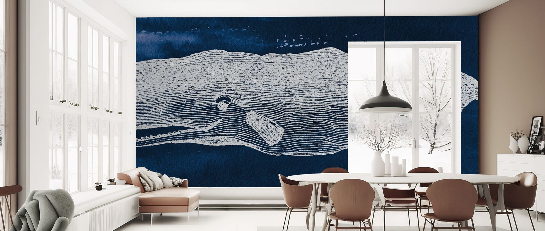 Big Whale Wallpaper embodies decorative resonance through marine imagery. Its design conveys vitality, uplifting bedrooms, offices, or living spaces with decorative artistry and natural charm. 