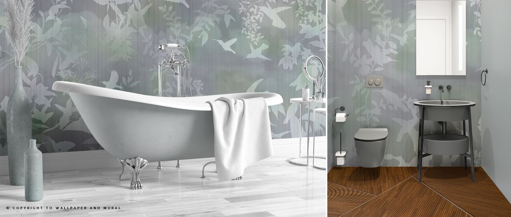 Expressive natural tones define the Birds in the Fog Blue Wallpaper, highlighting bird imagery. Its design conveys refinement, enriching bedrooms, offices, or shared interiors with decorative artistry. 