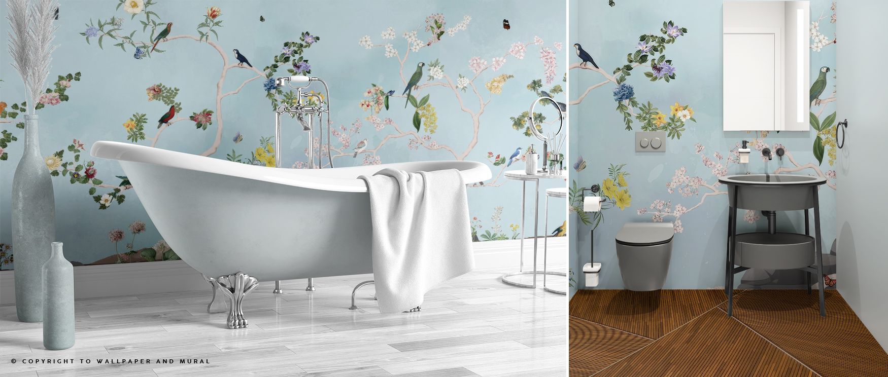 Birds in the Garden Blue Wallpaper embodies natural vitality with expressive bird imagery. Its design conveys refinement, uplifting bedrooms, offices, or living areas with decorative charm and serene resonance. 