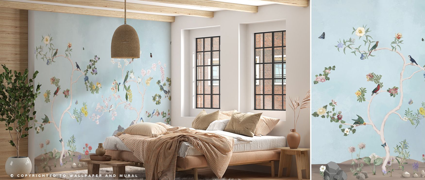 Avian charm defines the Birds in the Garden Blue Wallpaper, with graceful forms illustrated in rhythm. Its design conveys refinement, enriching bedrooms, offices, or shared interiors with decorative artistry and natural elegance. 