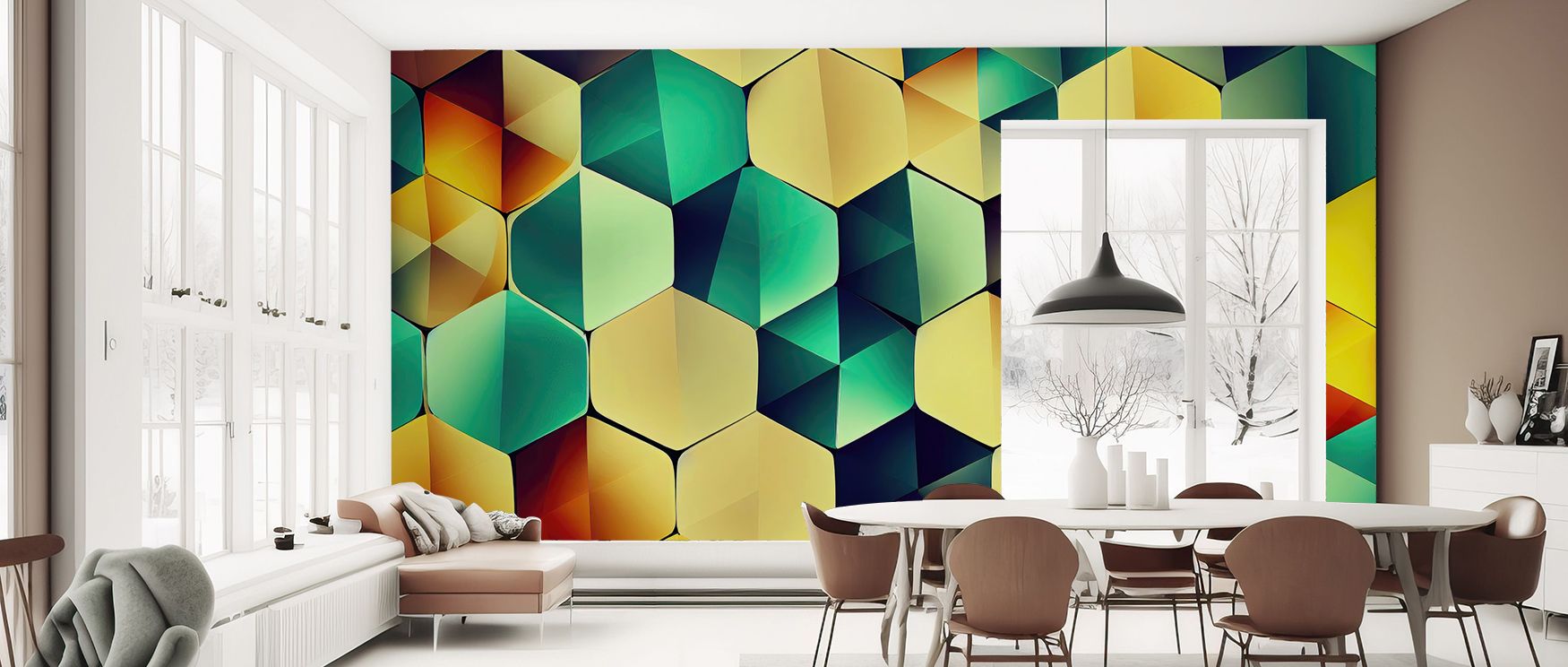 Shifting tones highlight Blurry Diamond Scales Wallpaper with abstract creativity. Bedrooms rest in calm glow, offices focus with refinement, and living rooms spark vibrancy, reflecting contemporary mood.