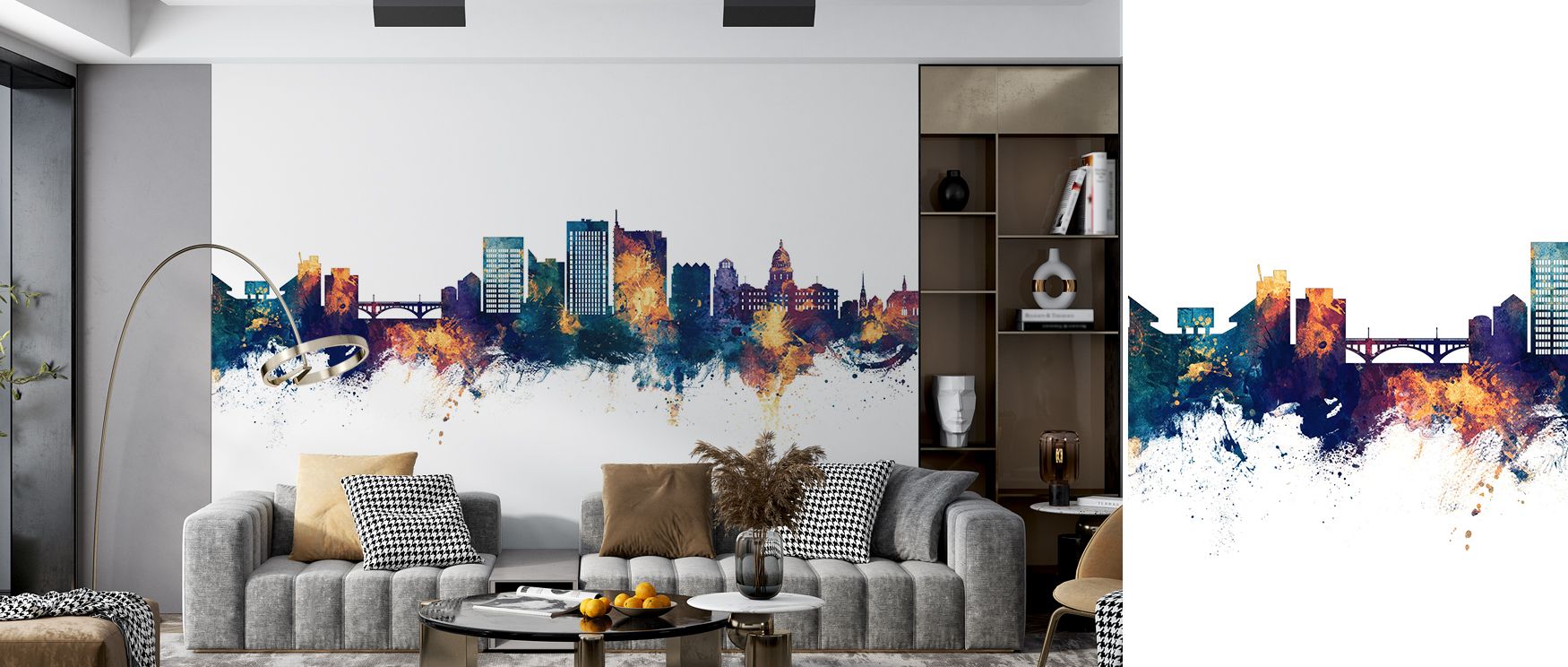 Boise Idaho Skyline Blue & Bronze Wallpaper conveys pride with glowing artistry. Offices glow with sophistication, bedrooms with coziness, and living rooms with rhythm, offering decorative beauty with metropolitan vibrancy.