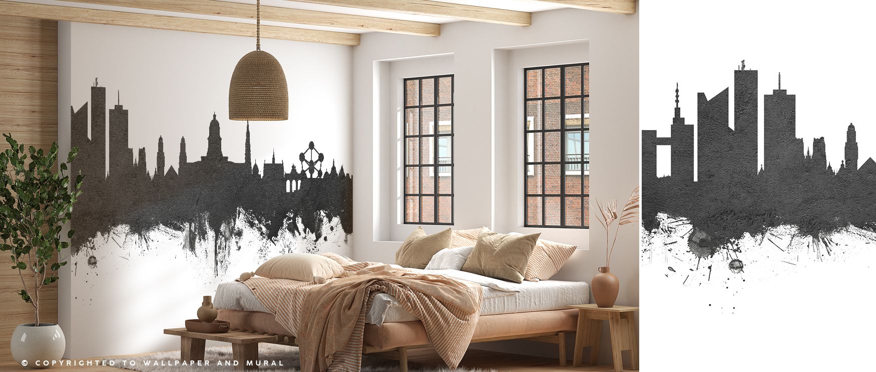 Monochrome tones highlight Brussels Belgium Skyline Black & White Wallpaper as it captures architectural pride. This wallpaper inspires creativity in offices, tranquility in bedrooms, and style in living rooms, making spaces refined and artistic.