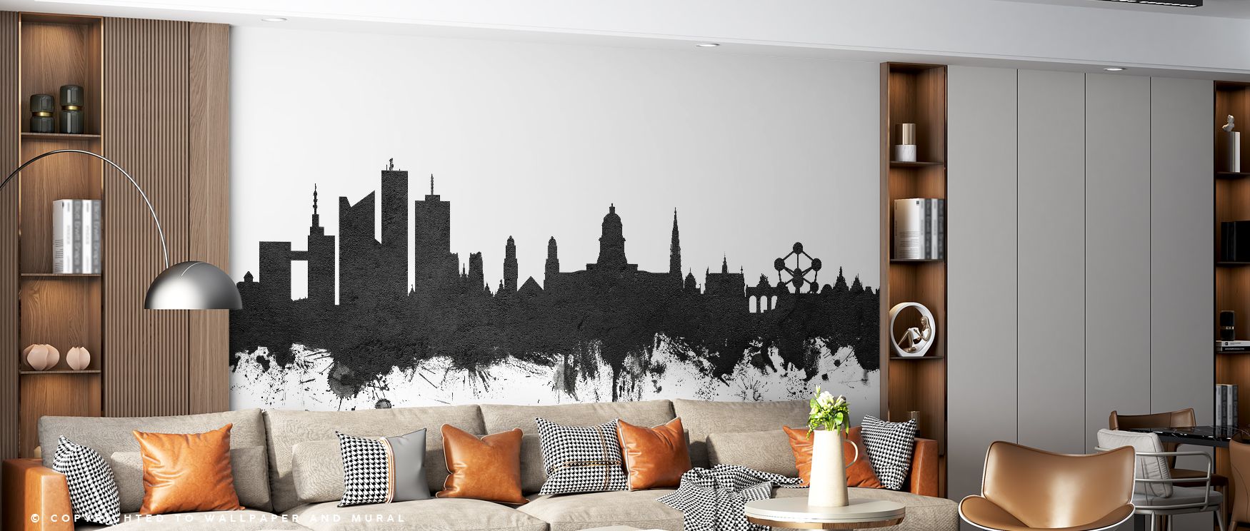 Crisp silhouettes emerge in Brussels Belgium Skyline Black & White Wallpaper, bringing balance to modern décor. It enhances bedrooms with restful charm, offices with professionalism, and living rooms with timeless sophistication rooted in city character.