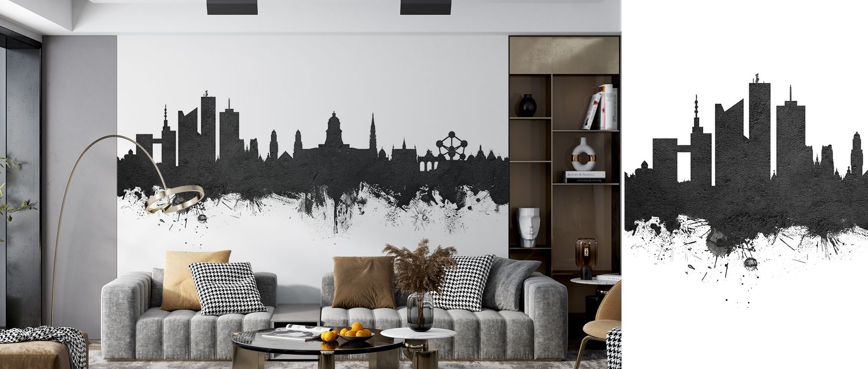 Brussels Belgium Skyline Black & White Wallpaper conveys balance with striking contrast. Its timeless mood suits bedrooms seeking tranquility, offices requiring refinement, and living rooms desiring elegance, turning walls into iconic backdrops.