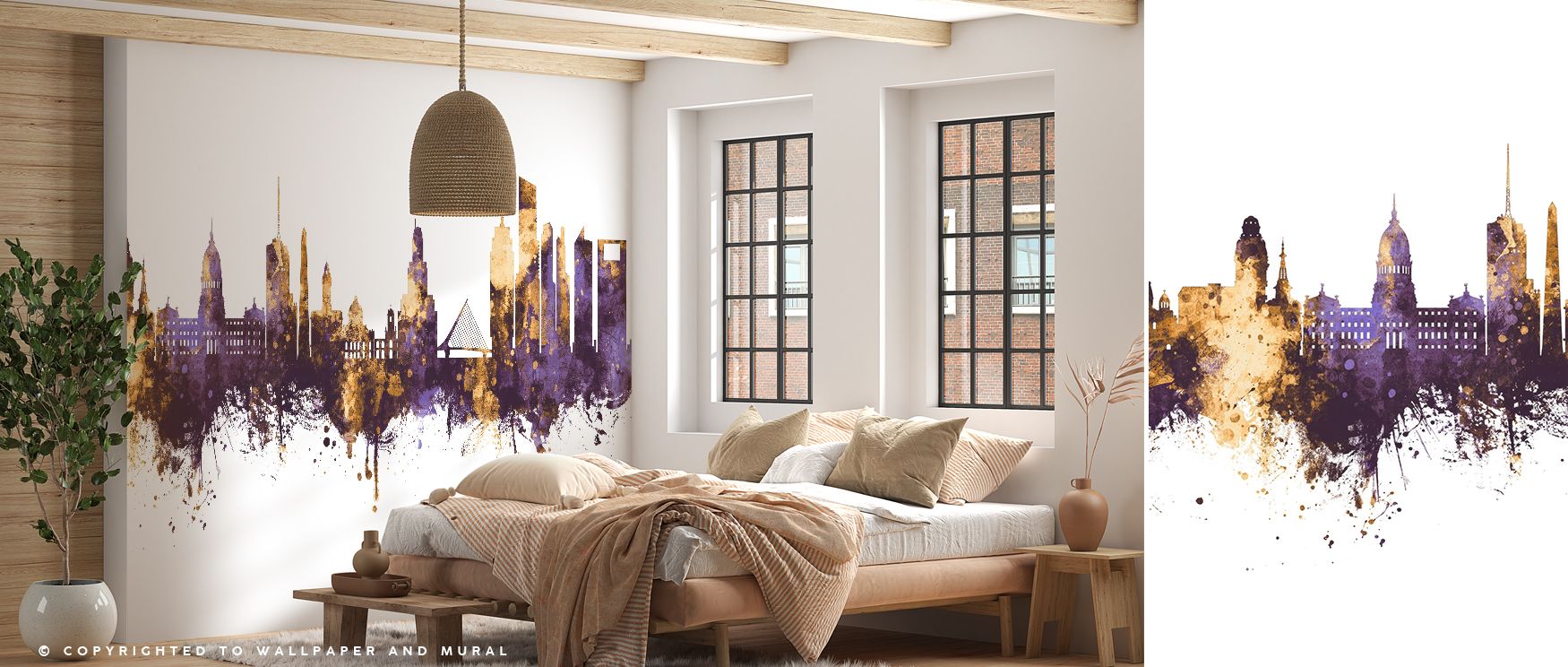 Argentina’s iconic architecture shines through Buenos Aires Argentina Skyline Purple & Gold Wallpaper. Bedrooms benefit from its cozy tones, offices from its sophistication, and living rooms from its stylish vibrancy, offering interiors timeless pride.