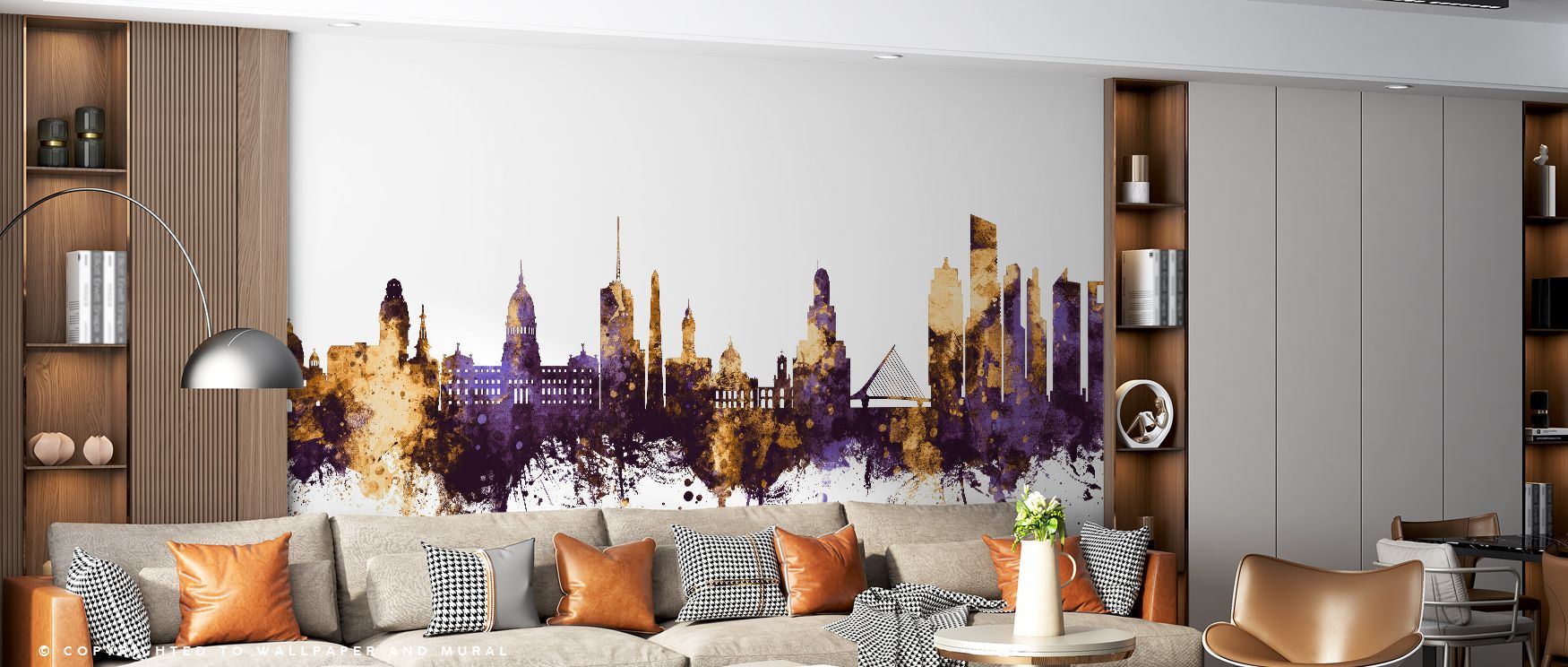In luminous detail, Buenos Aires Argentina Skyline Purple & Gold Wallpaper transforms walls into radiant cityscapes. Bedrooms gain calm beauty, offices bold sophistication, and living rooms vibrant charm, reflecting Argentina’s urban artistry and heritage