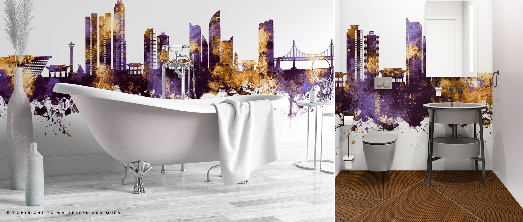 Busan South Korea Skyline Purple & Gold Wallpaper reflects modern vibrancy through glowing horizons. Bedrooms embrace warm calm, offices inspire professionalism, and living rooms radiate urban flair with balance and creativity.