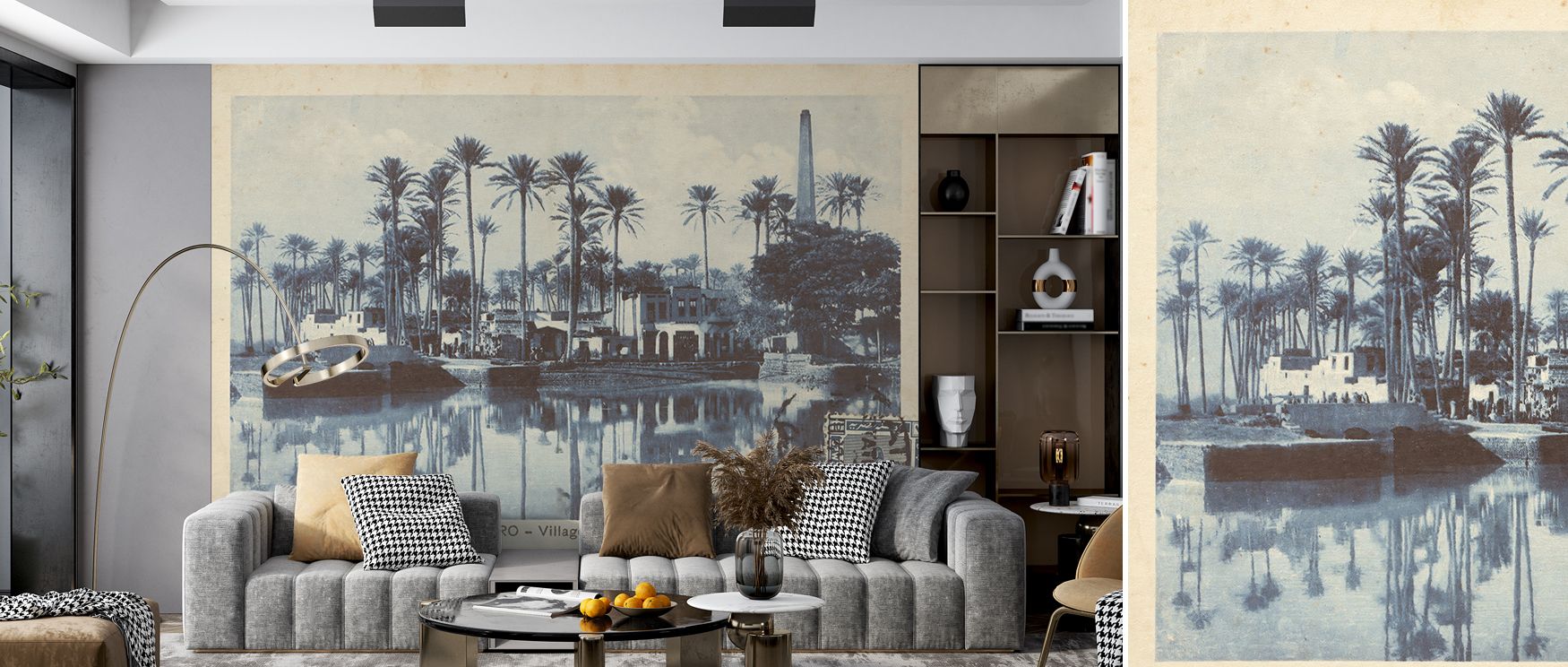 Screenprint textures enrich Cairo Village Postcard Screenprint Wallpaper, merging tradition and artistry. Living rooms shine with boldness, bedrooms relax in comfort, and offices radiate balance, creating atmosphere of vintage distinction.