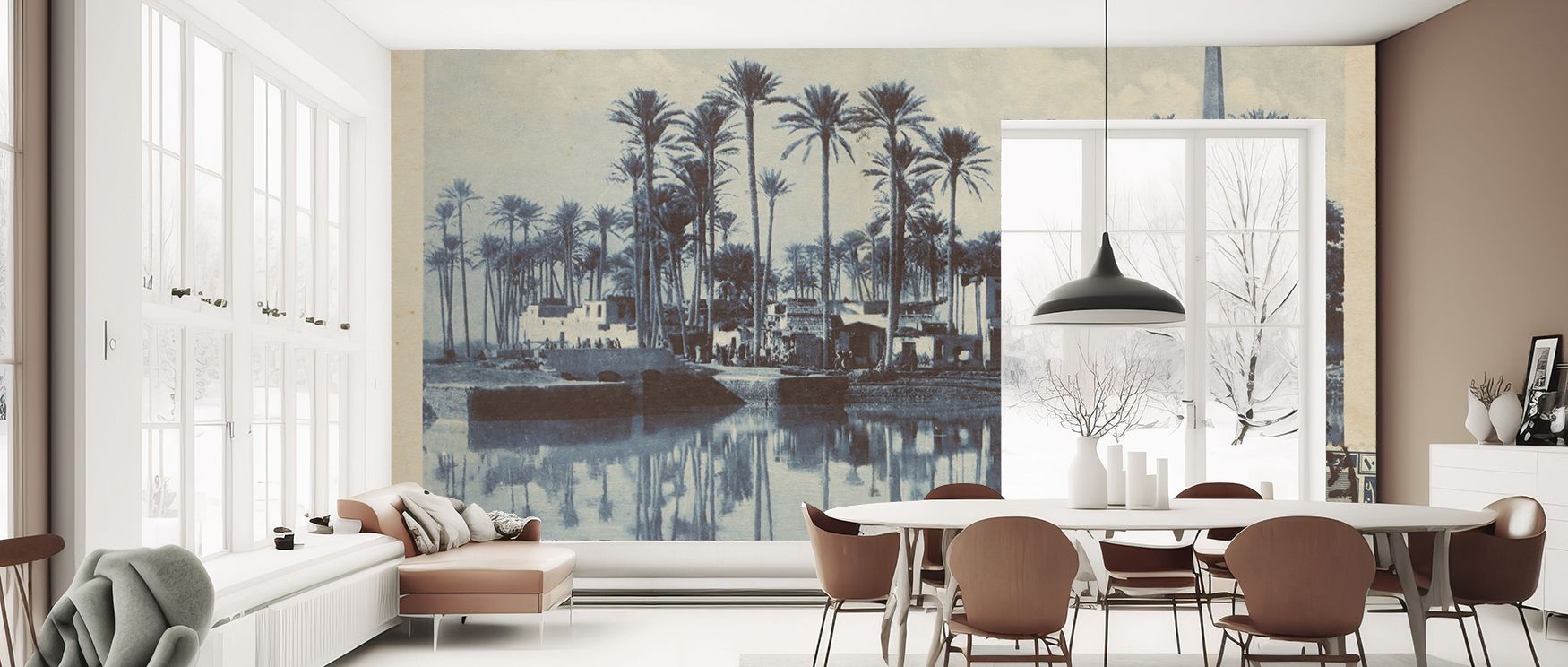 Cairo Village Postcard Screenprint Wallpaper conveys heritage storytelling across surfaces. Bedrooms glow softly, offices achieve polished character, and living rooms radiate warmth, blending cultural artistry with decorative appeal.