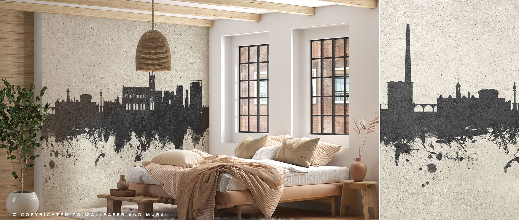 The Carlisle England Skyline Concrete Wallpaper blends structure and softness, offering understated elegance that enriches interiors while maintaining a serene visual rhythm. 