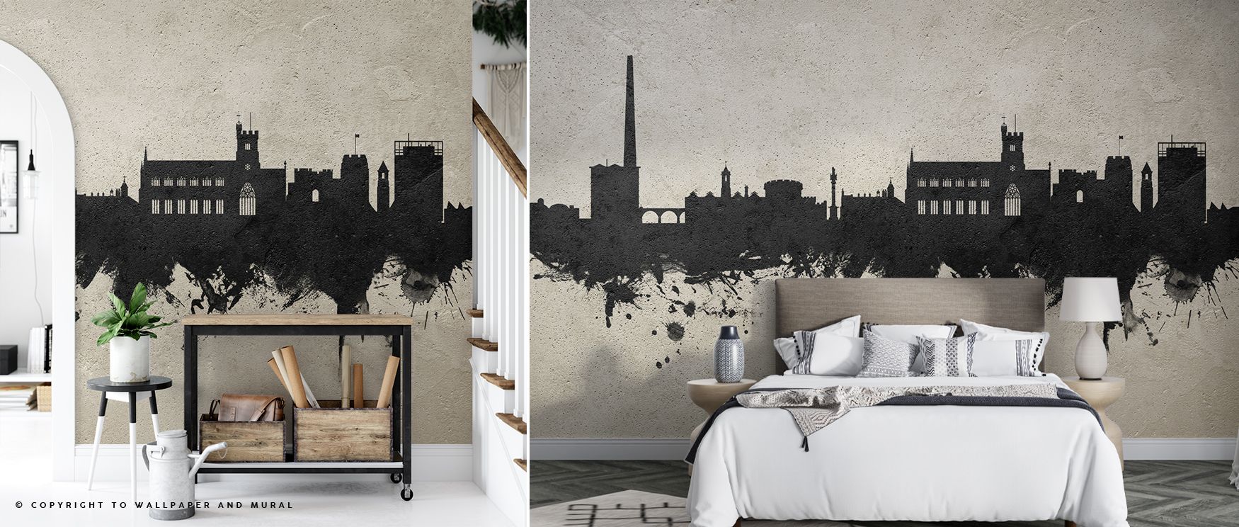 The Carlisle England Skyline Concrete Wallpaper captures balance through architectural silhouettes, offering muted atmosphere that suits calm living rooms or creative workspaces. 