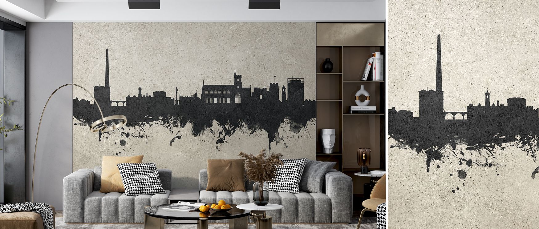 In Carlisle England Skyline Concrete Wallpaper, city forms become artful compositions, offering interiors timeless balance and understated design suited for living spaces. 