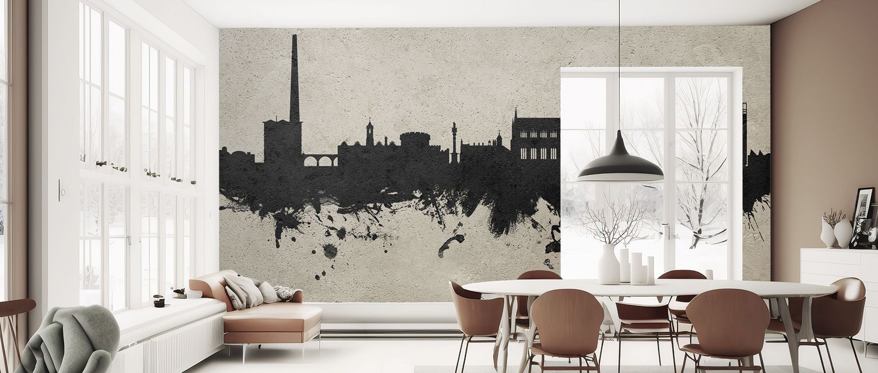 The Carlisle England Skyline Concrete Wallpaper infuses interiors with quiet strength, offering both visual stability and calm energy, perfect for bedrooms or reflective offices. 
