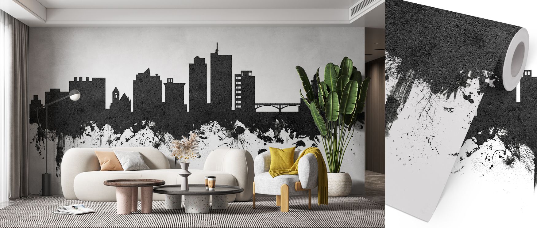 With bold contrasts, the Cedar Rapids Iowa Skyline Black & White Wallpaper creates a commanding presence, surrounding interiors with depth and elegance that uplift modern homes. 