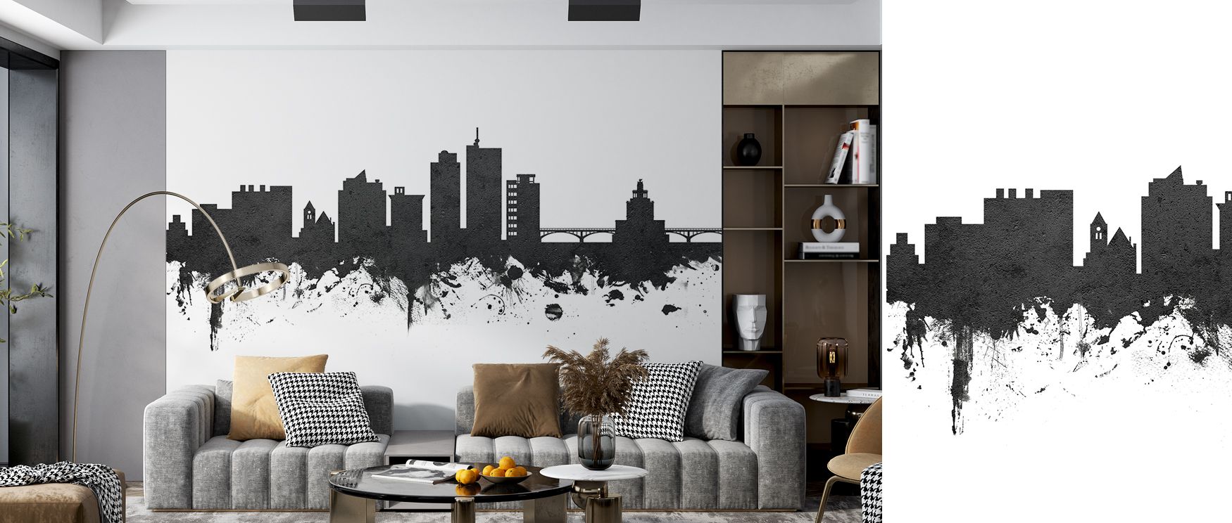The Cedar Rapids Iowa Skyline Black & White Wallpaper turns city views into timeless wall art, reflecting structure and culture in balanced shades, suitable for bedrooms or urban-inspired living spaces. 