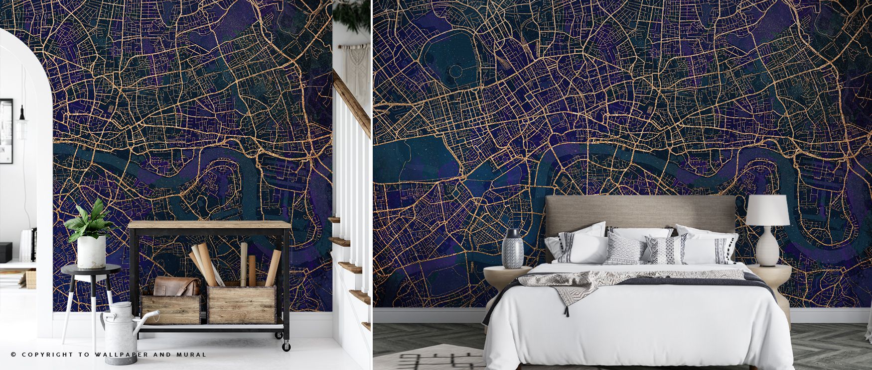 The Central London Blue & Gold Wallpaper blends cultural pride with artistry, turning city views into glowing masterpieces that add luxury and charm to any interior. 