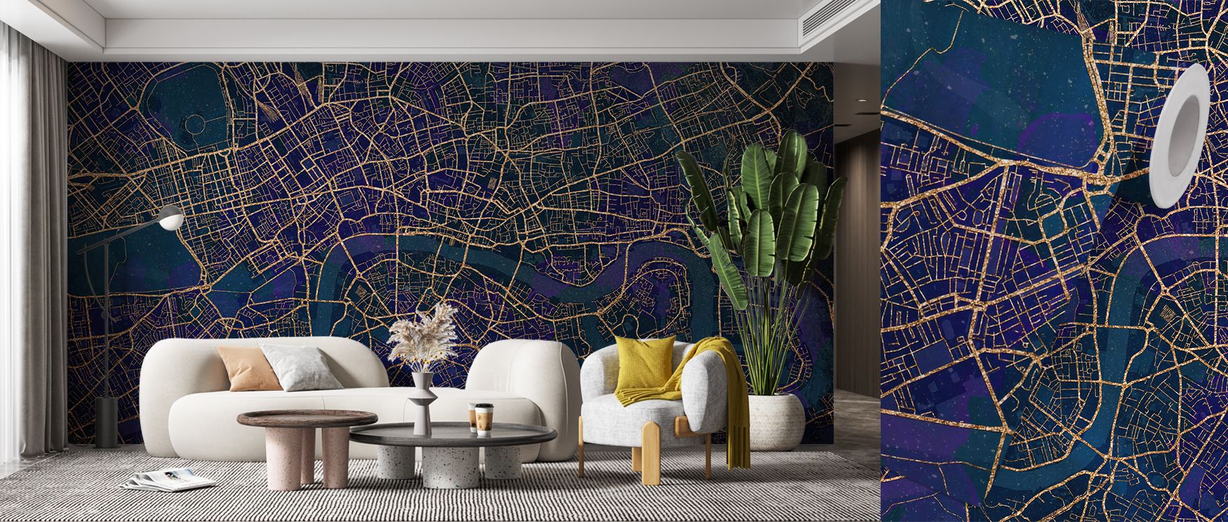 The Central London Blue & Gold Wallpaper captures atmosphere through radiant tones, surrounding spaces with luminous harmony and timeless artistic presence. 