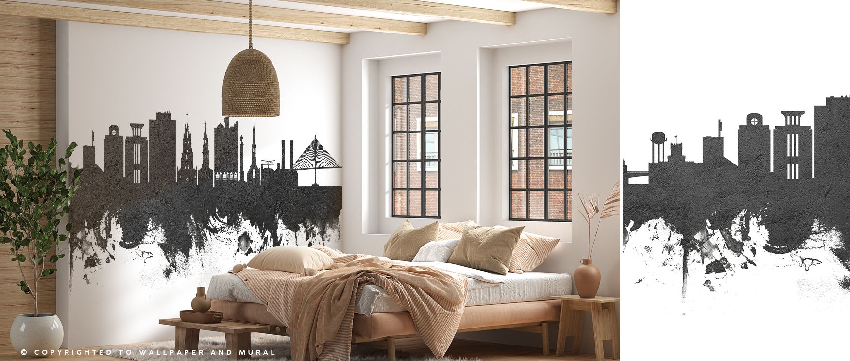 The Charleston South Carolina Skyline Black & White Wallpaper delivers clarity and artistry, highlighting form through dramatic contrast that enriches contemporary and traditional spaces. 