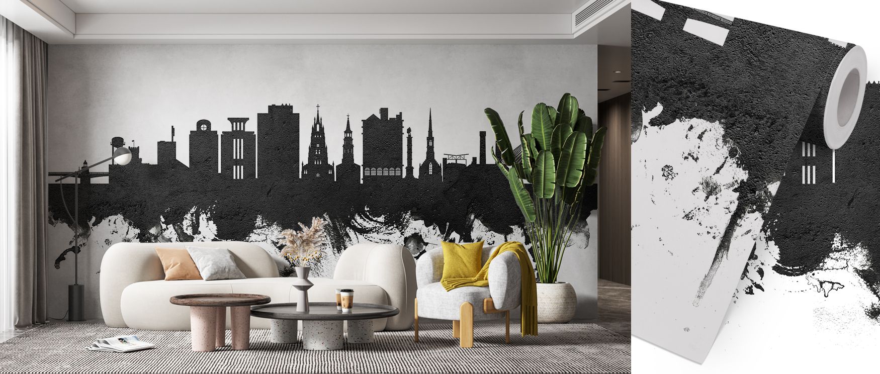 The Charleston South Carolina Skyline Black & White Wallpaper enriches interiors with depth, offering cultural resonance and refined simplicity for living rooms or offices. 