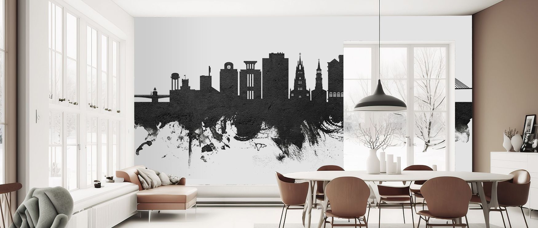 Architectural beauty defines Charleston South Carolina Skyline Black & White Wallpaper, offering sophistication through contrast that complements both classic and modern interiors. 