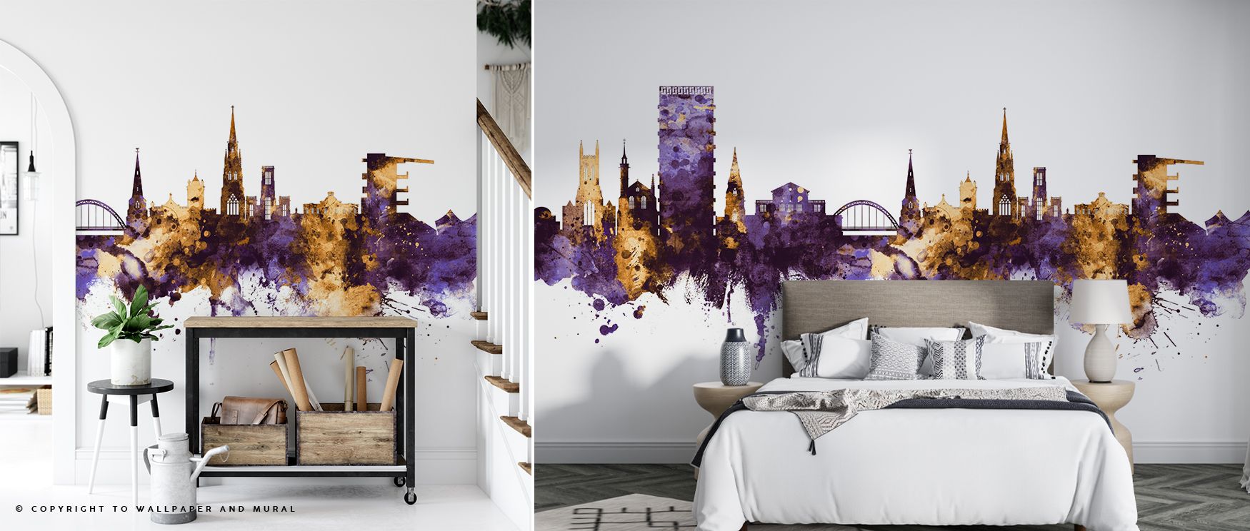 The glowing palette of Cheltenham England Skyline Purple & Gold Wallpaper brings vibrancy into interiors. Golden highlights reflect cultural pride while purple foundations carry sophistication, creating visual energy that transforms offices, bedrooms, or 