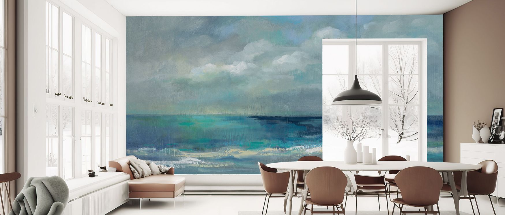 Clouds And Sea Wallpaper enhances daily living with serenity, surrounding interiors with rhythm of water and sky. Bedrooms, offices, or family rooms glow with soft atmosphere, turning walls into artistic reflections of balance, creating retreats filled wi