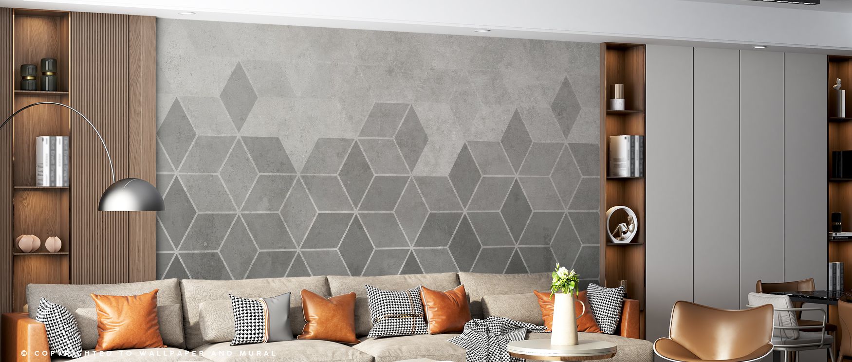 The Concrete Hexagons Wallpaper conveys modern elegance, surrounding interiors with rhythm of repeating forms. Its shading enriches bedrooms, offices, or living spaces with clarity, balance, and artistic charm, creating modern environments filled with tim