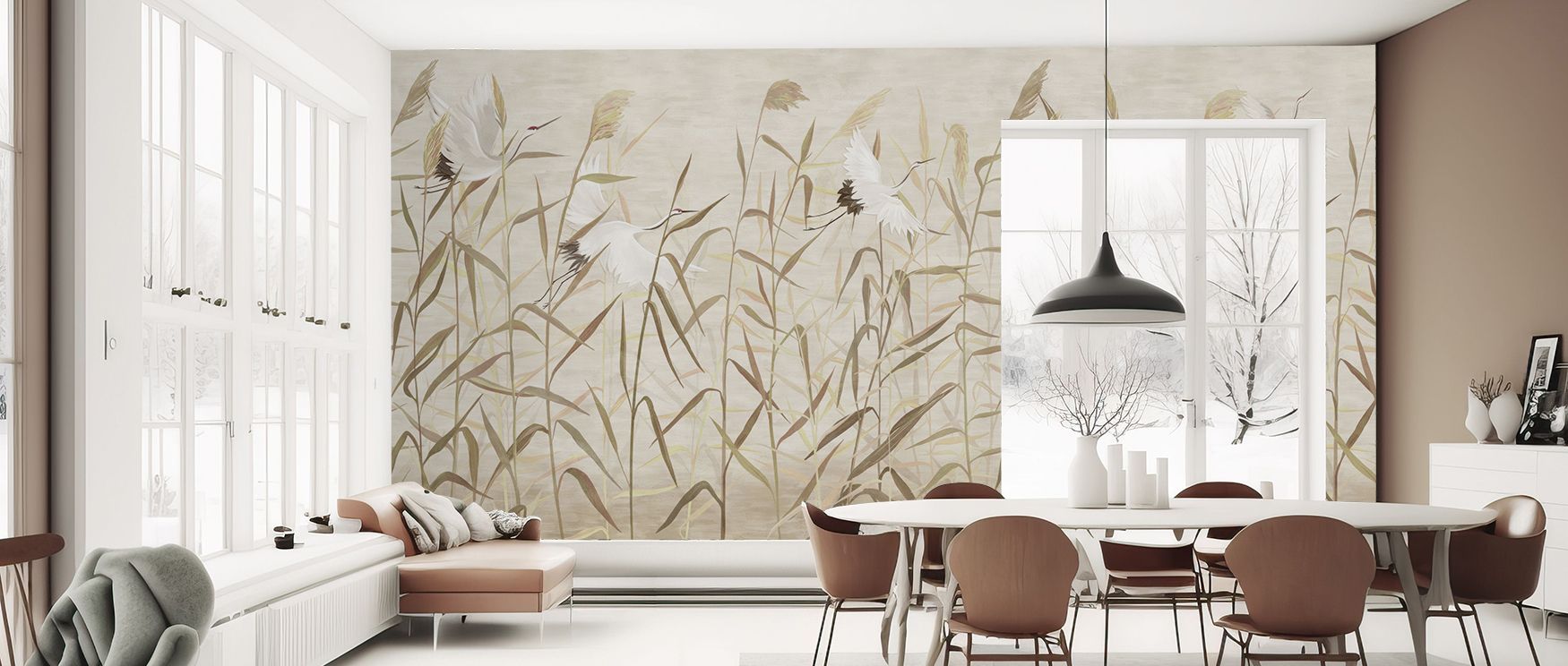 In Cranes And Reed Wallpaper, artistry of bird and reed becomes luminous design, surrounding interiors with natural presence. Its compositions enrich bedrooms, offices, or family areas with balance, calm rhythm, and timeless atmosphere that inspire creati