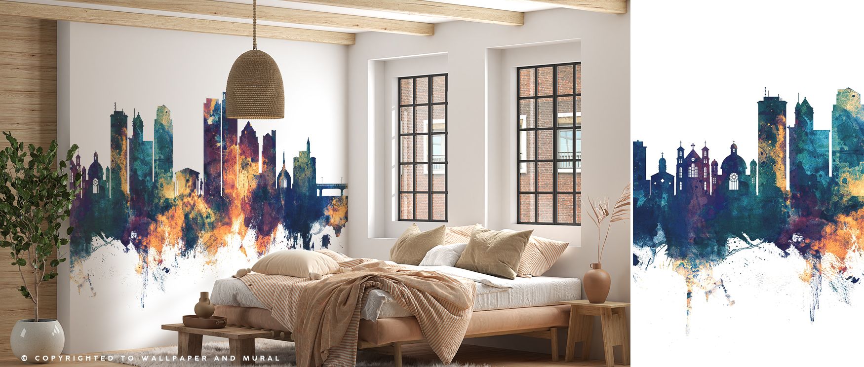 Along a horizon traced in coppery light, the Dayton Ohio Skyline Blue & Bronze Wallpaper deepens rooms with layered color, bringing friendly drama to compact apartments and subtle grandeur to open plans, a mood that supports conversation, focused work, an