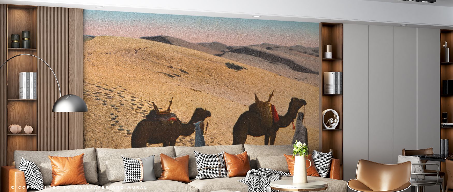 The Desert Crossing Postcard Screenprint Wallpaper offers refined artistry, presenting historical imagery with luminous presence. Interiors glow with rhythm of nostalgia, surrounding bedrooms, offices, or family rooms with atmosphere of charm, cultural re