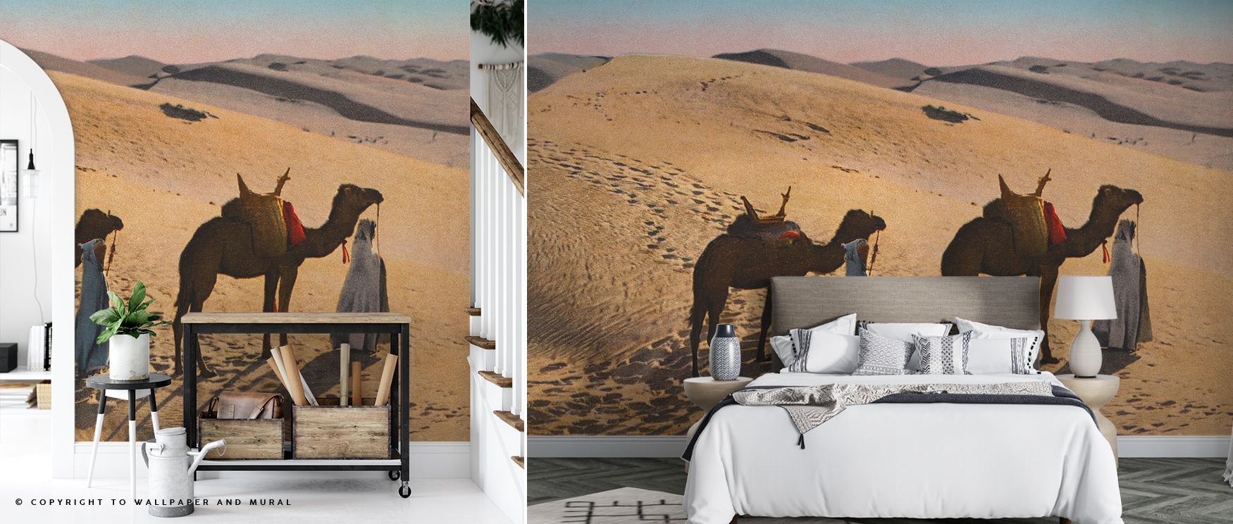 In Desert Crossing Postcard Screenprint Wallpaper, desert charm emerges with luminous clarity. Its compositions enrich bedrooms, offices, or family areas with reflective balance and atmosphere of nostalgia, creating immersive retreats filled with cultural