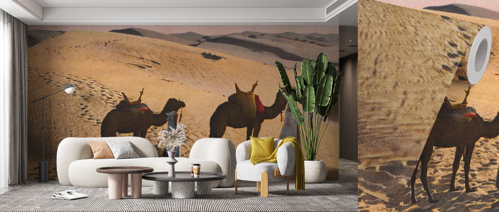 Desert Crossing Postcard Screenprint Wallpaper conveys history and charm, surrounding interiors with balanced rhythm. Its screenprint compositions enrich bedrooms, offices, or living rooms with nostalgia and cultural pride, creating retreats filled with b
