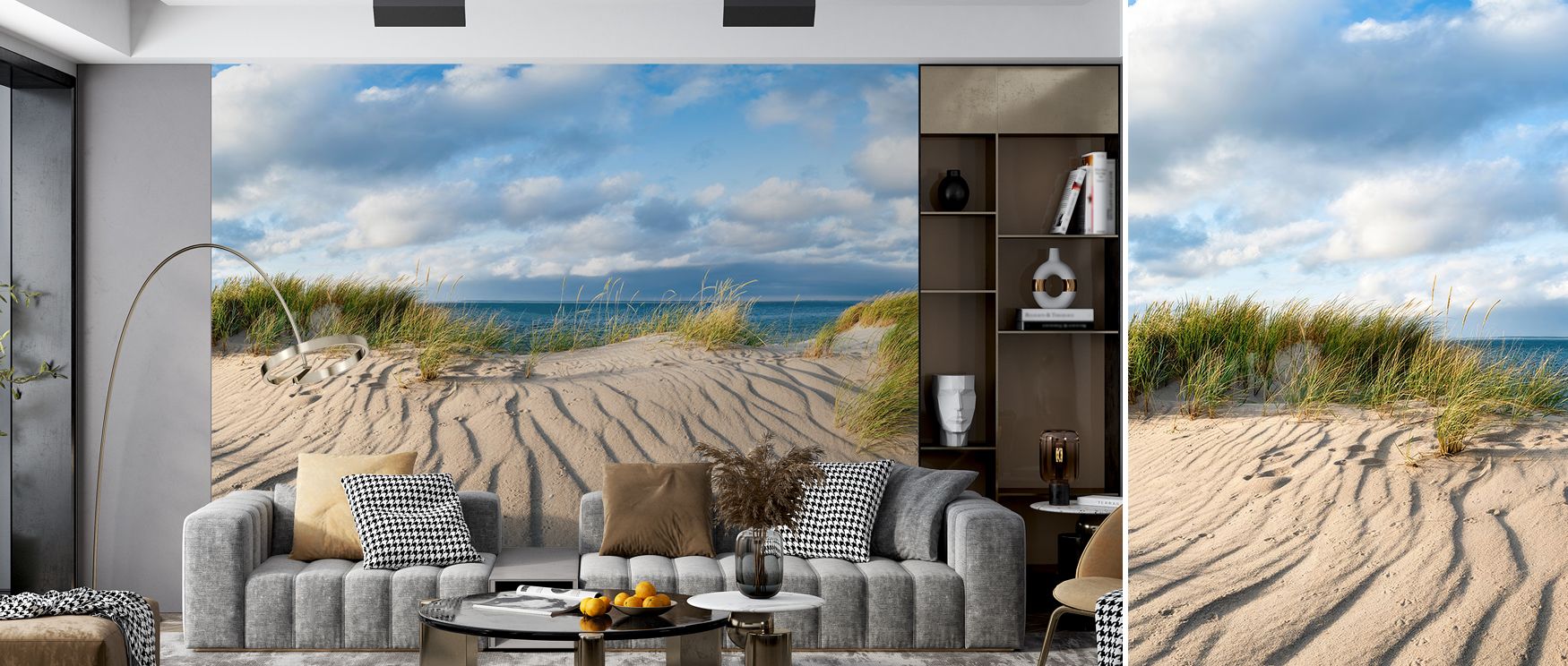 Dunes and Skies Wallpaper conveys calm resonance of natural imagery, surrounding interiors with luminous balance. Homes glow with serenity, as bedrooms, offices, or family spaces are enriched with timeless rhythm, charm, and reflective artistry. 