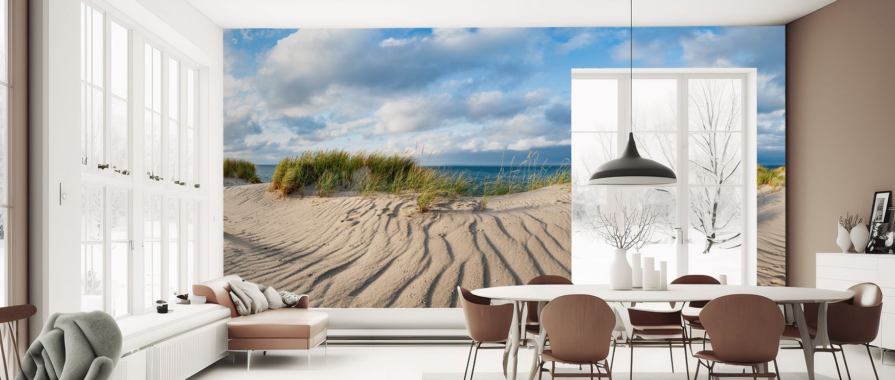 In Dunes and Skies Wallpaper, natural tones highlight ridgelines in luminous resonance. Interiors glow with charm and serenity, enriching bedrooms, offices, or stylish living areas with atmosphere of inspiration, calm balance, and reflective artistry. 