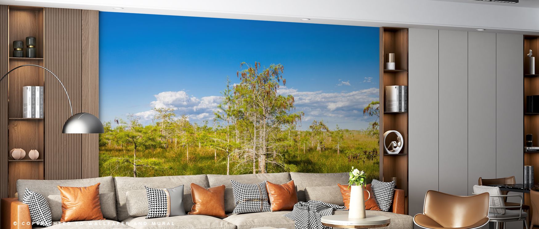 The Dwarf Cypress Trees Wallpaper surrounds interiors with rhythm of natural forms, presenting imagery in luminous tones. Homes glow with serenity, as bedrooms, offices, or living rooms are enriched with balance, charm, and reflective resonance that inspi