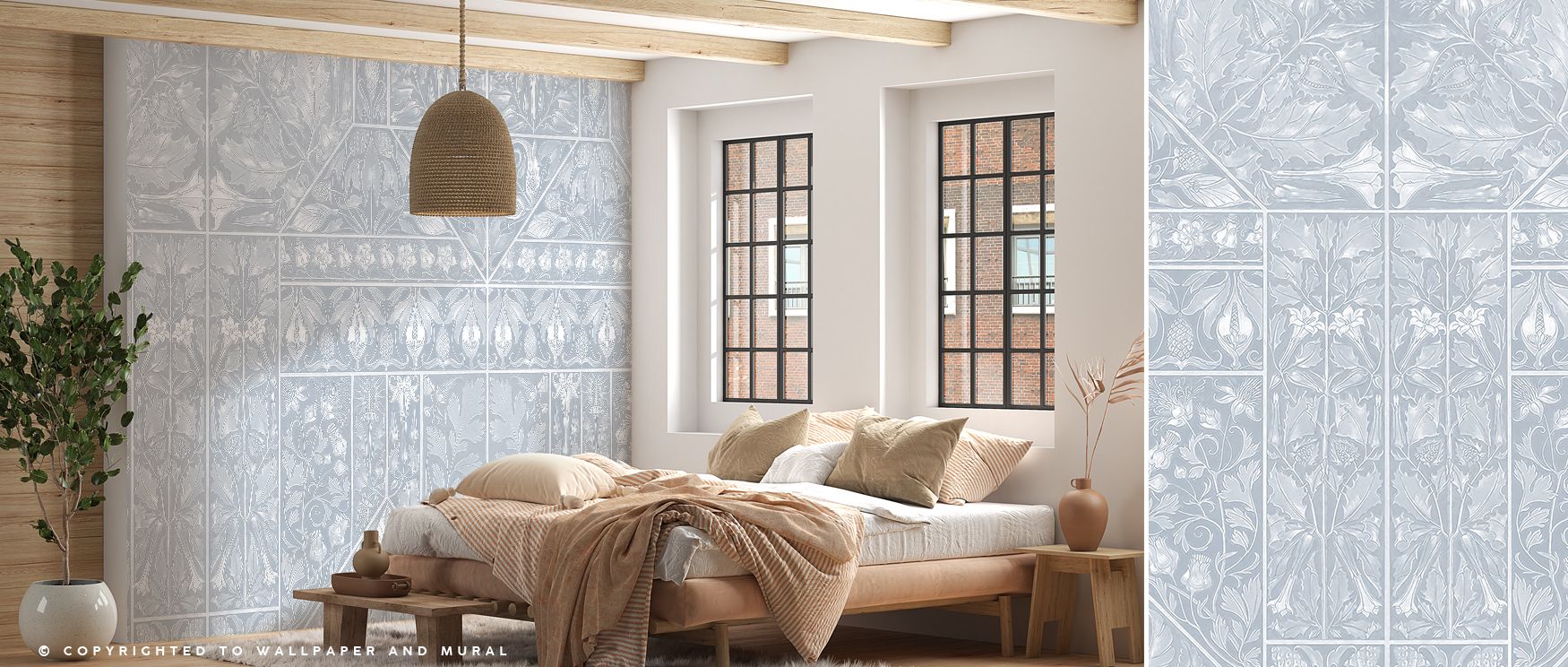 Floral Mood Blue Wallpaper presents blossoms in striking tones, surrounding interiors with resonance of serenity. Homes glow with atmosphere of charm, balance, and inspiration, enriching bedrooms, offices, or living rooms with cultural pride.