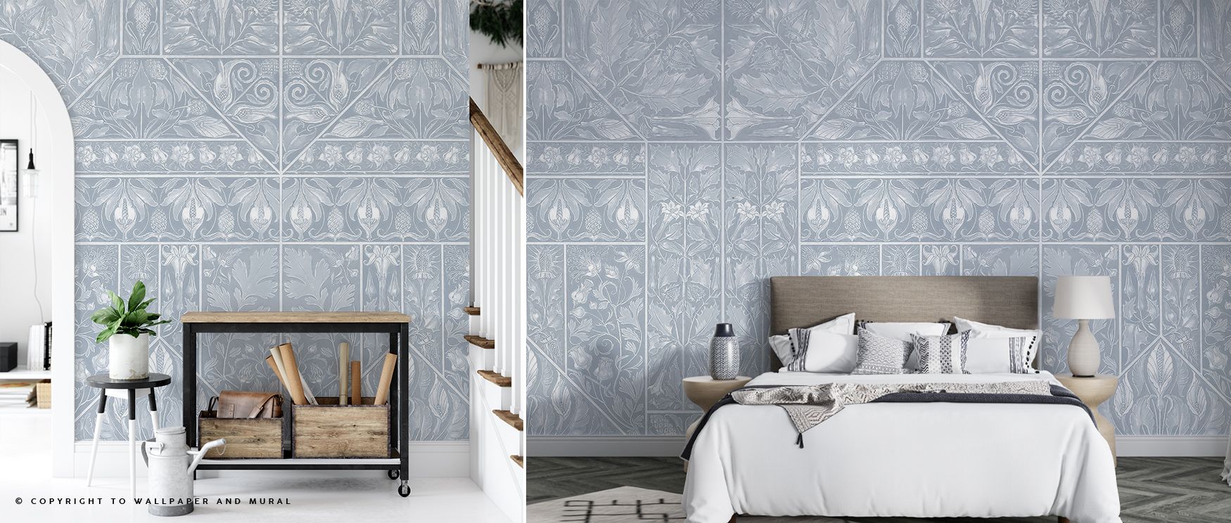 Floral Mood Blue Wallpaper reflects vitality of blossoms, surrounding interiors with radiant tones. Bedrooms, offices, or stylish living areas glow with atmosphere of charm and balance, creating retreats enriched with cultural pride.