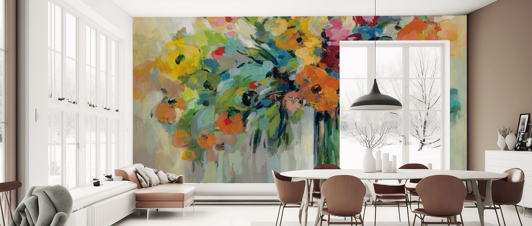 In Flower Cloud Wallpaper, blossoms highlight airy imagery, surrounding interiors with luminous resonance. Homes glow with serenity, balance, and charm, enriching bedrooms, offices, or stylish family areas with cultural pride.