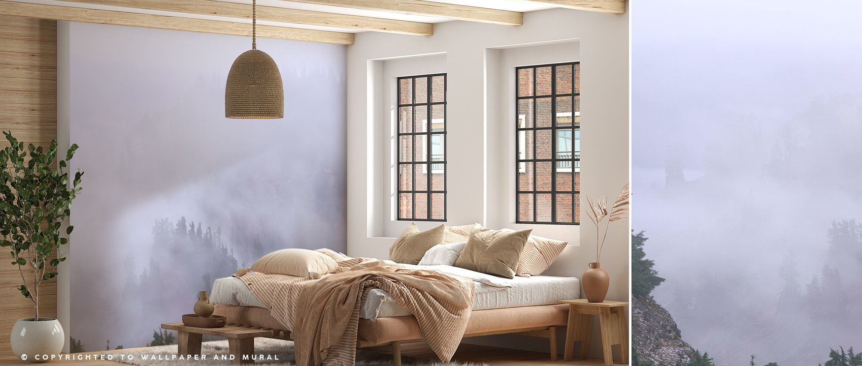 Fog Cascade Wallpaper conveys imagery of tranquility, surrounding interiors with misty resonance. Homes glow with atmosphere of serenity, charm, and balance, enriching bedrooms, offices, or family areas with cultural pride and inspiration.